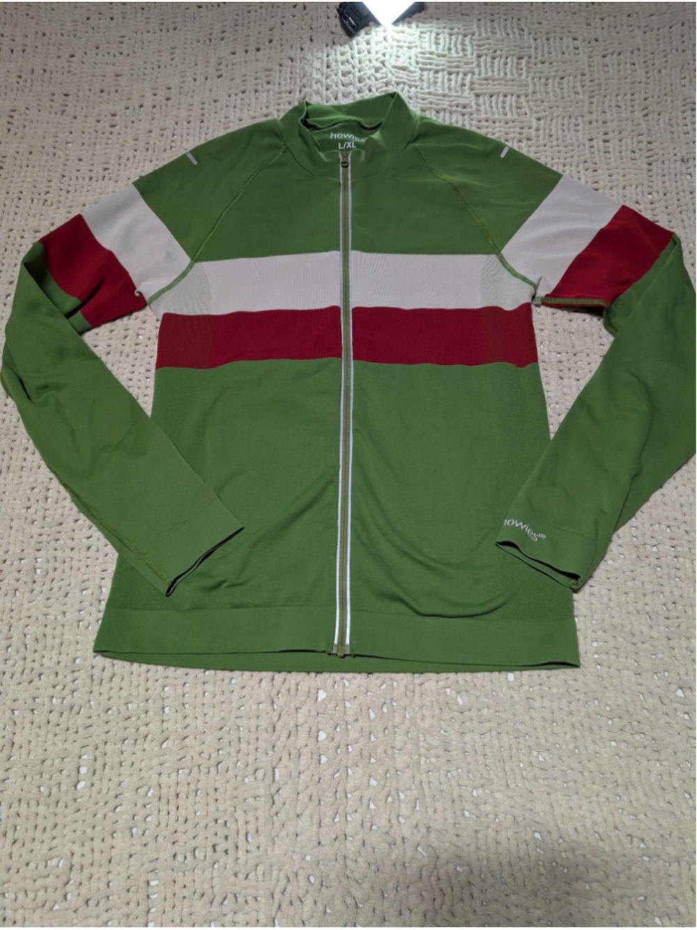 Men's Howies Cycling Jersey XL Green White Red Long Sleeve Full Zip